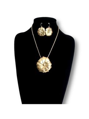 THALIA SODI Brushed Gold Contemporary Flower Pendant Necklace & Earring …
